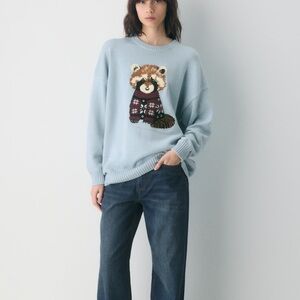 Sunday Best Blue Sweater with raccoon design